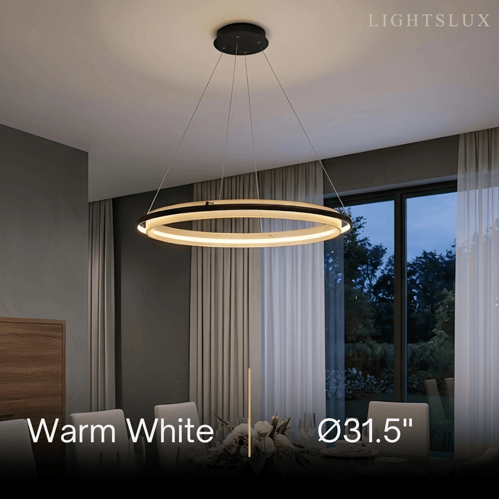Post-Modern Ring Pendant Light – Black and Gold Metal for Dining Room / Living Room - Flindria