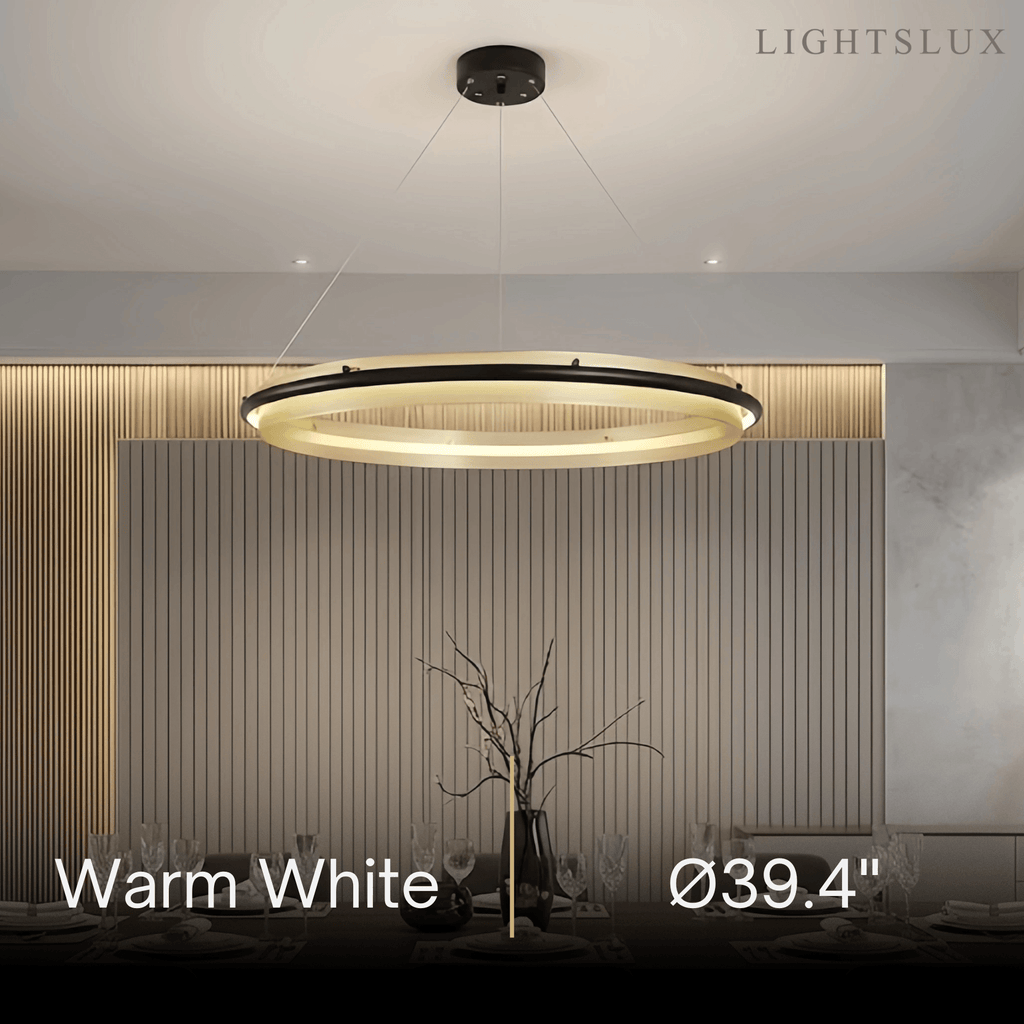 Post-Modern Ring Pendant Light – Black and Gold Metal for Dining Room / Living Room - Flindria