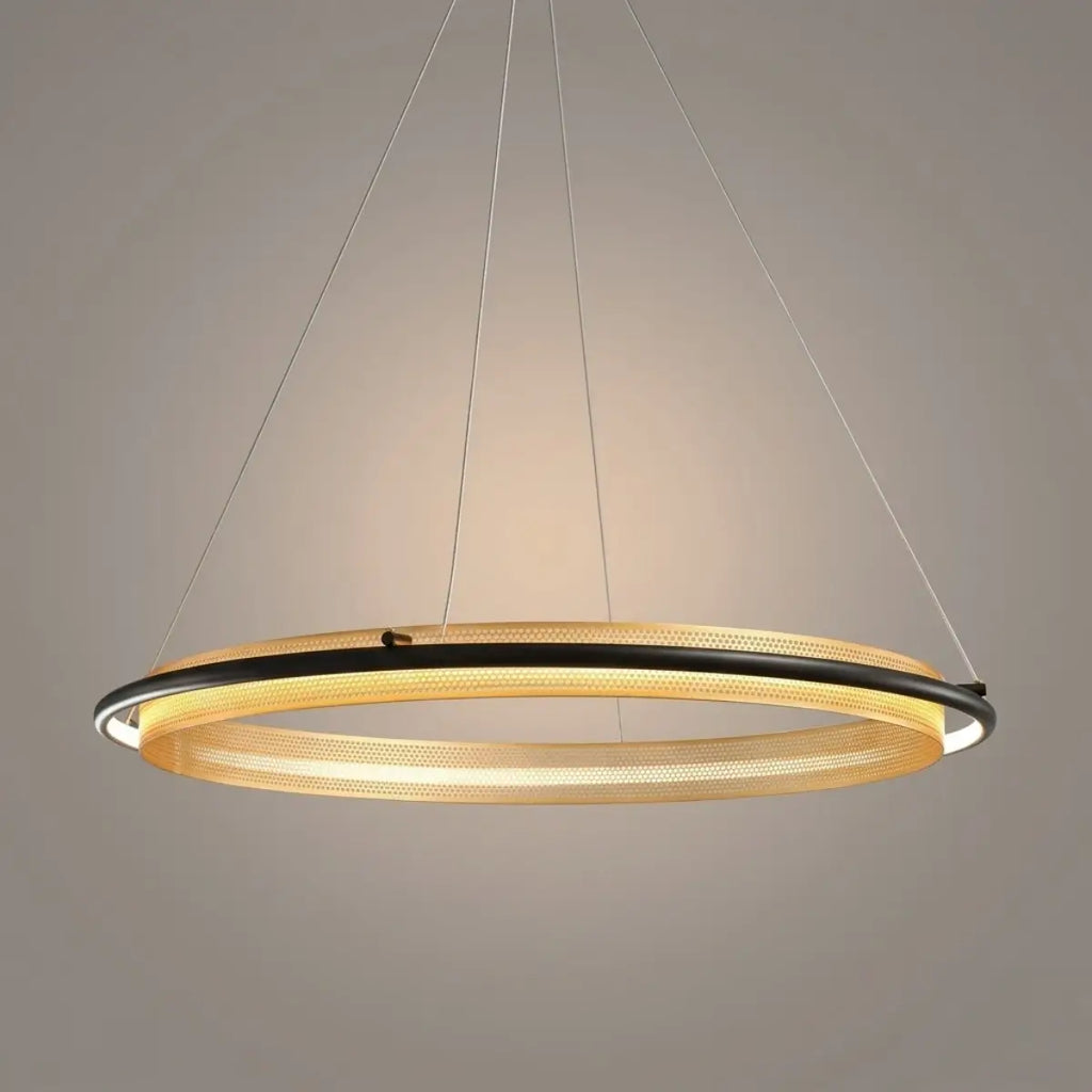 Post-Modern Ring Pendant Light – Black and Gold Metal for Dining Room / Living Room - Flindria