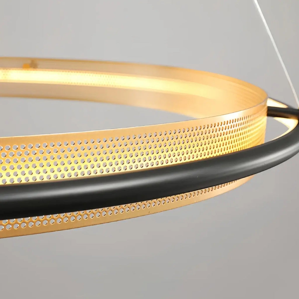 Post-Modern Ring Pendant Light – Black and Gold Metal for Dining Room / Living Room - Flindria