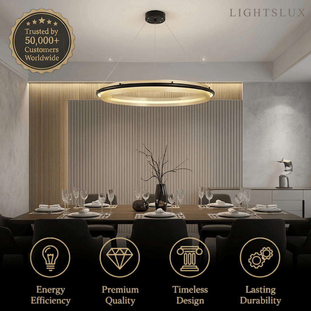 Post-Modern Ring Pendant Light – Black and Gold Metal for Dining Room / Living Room - Flindria