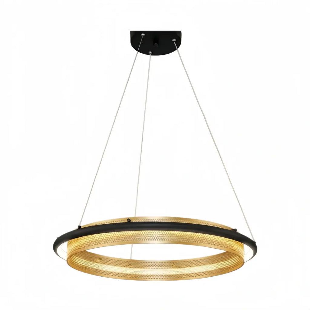 Post-Modern Ring Pendant Light – Black and Gold Metal for Dining Room / Living Room - Flindria