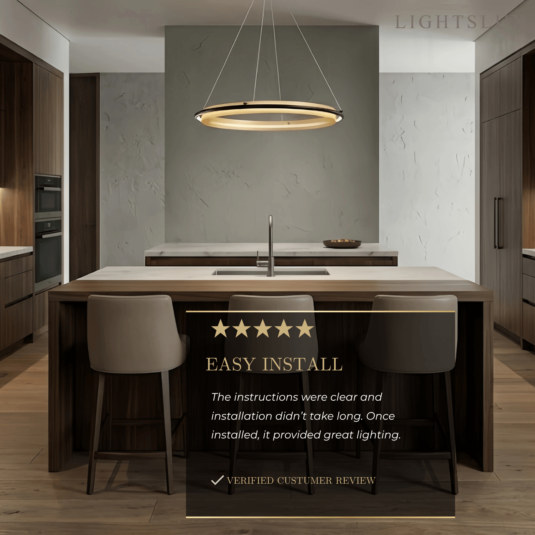 Post-Modern Ring Pendant Light – Black and Gold Metal for Dining Room / Living Room - Flindria