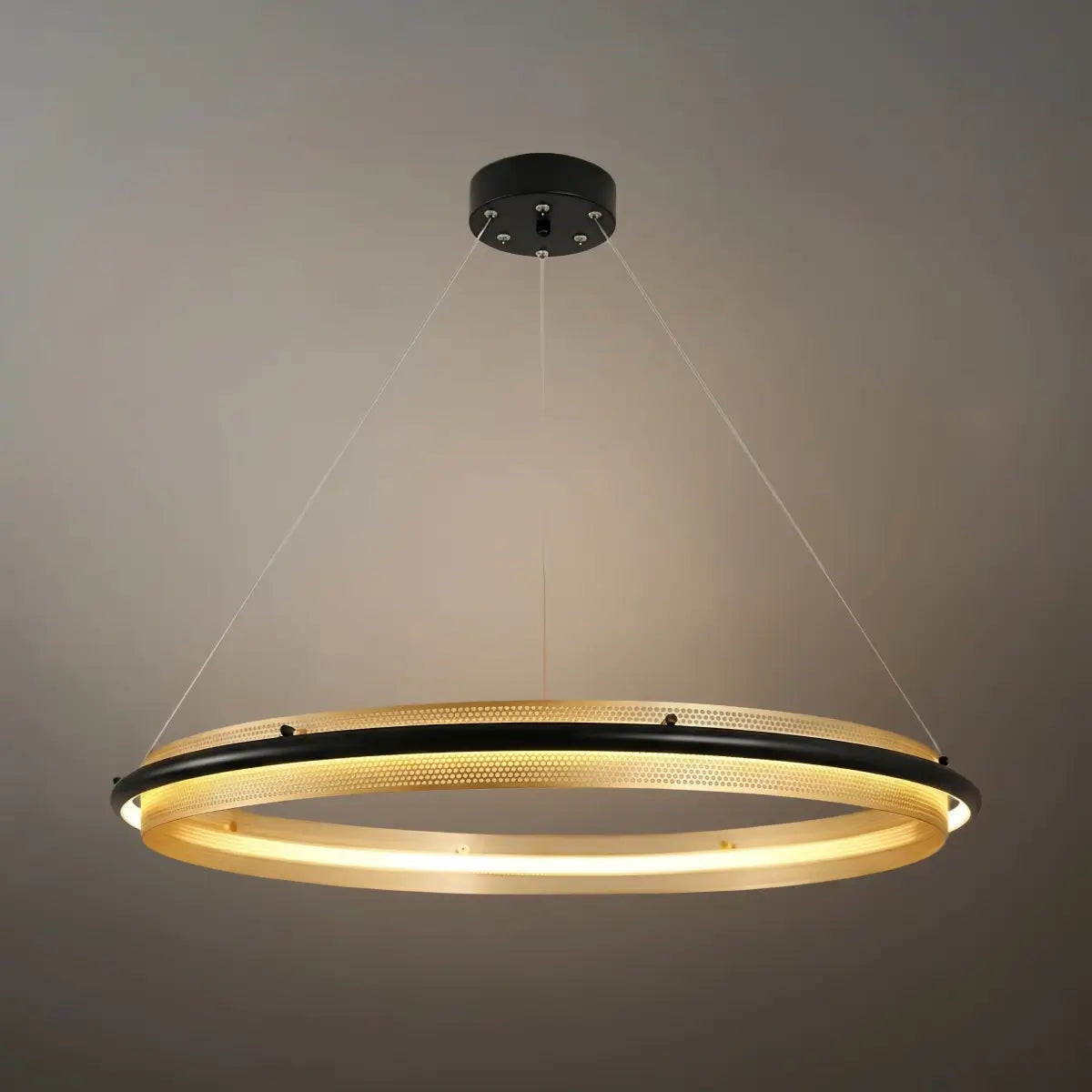 Post-Modern Ring Pendant Light – Black and Gold Metal for Dining Room / Living Room - Flindria