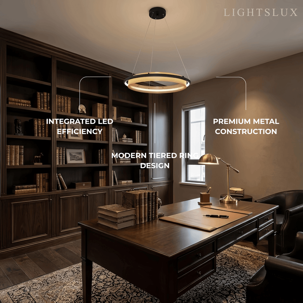Post-Modern Ring Pendant Light – Black and Gold Metal for Dining Room / Living Room - Flindria