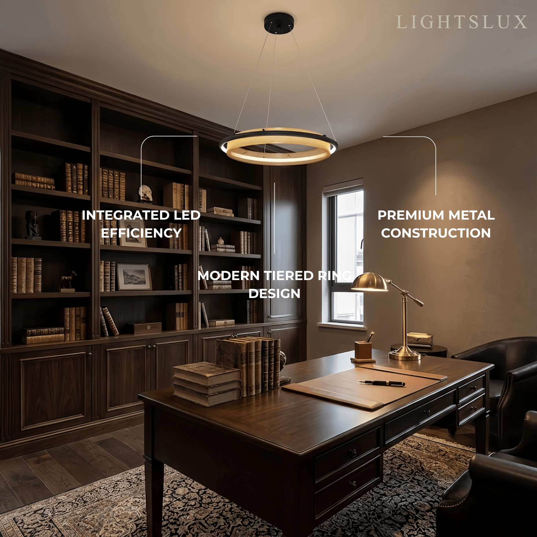 Post-Modern Ring Pendant Light – Black and Gold Metal for Dining Room / Living Room - Flindria