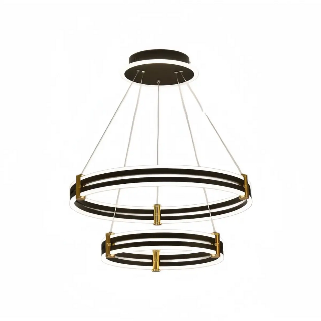 Modern Tiered Circular Chandelier -- Black Metal Rings for Living Room Dining Room - Flindria