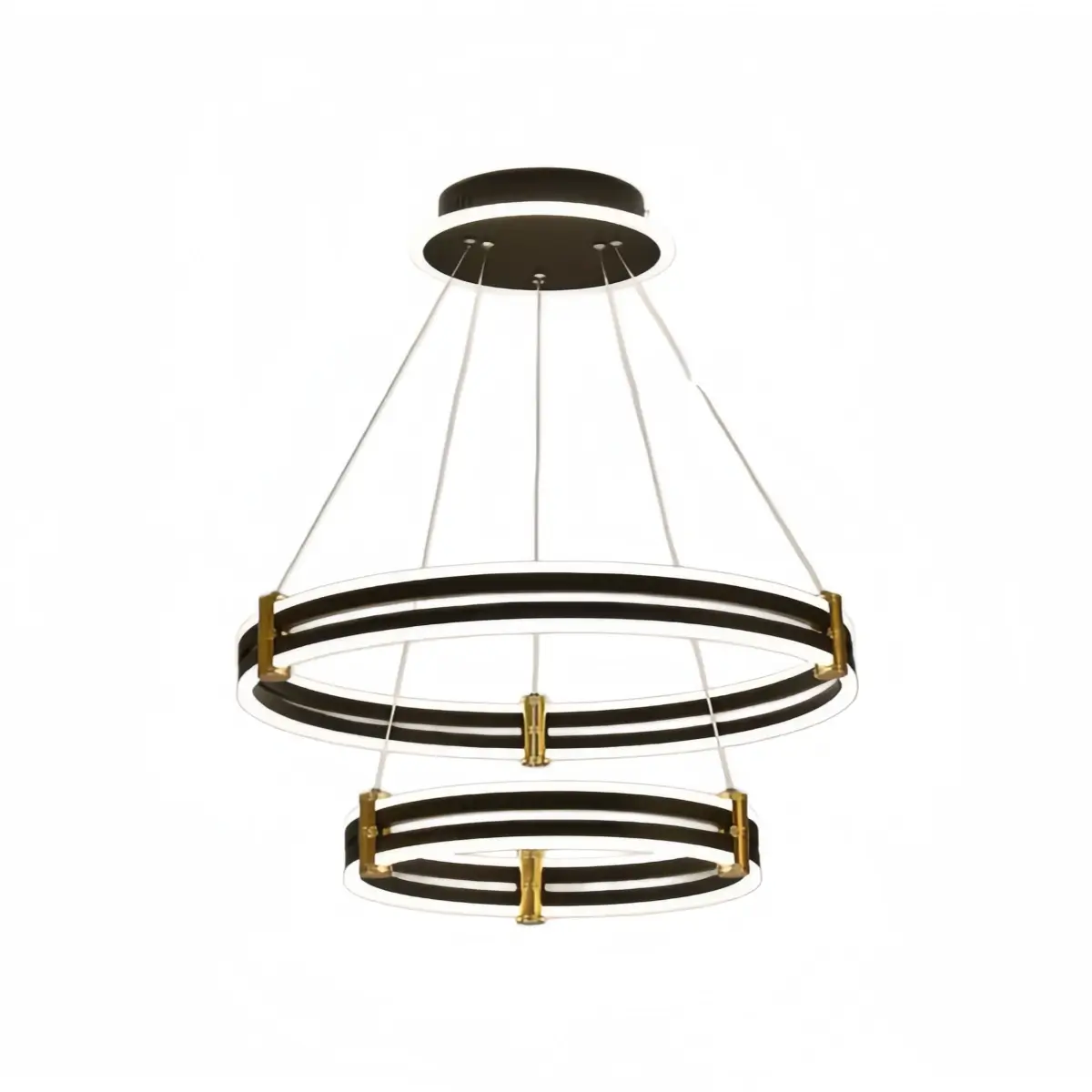 Modern Tiered Circular Chandelier -- Black Metal Rings for Living Room Dining Room - Flindria