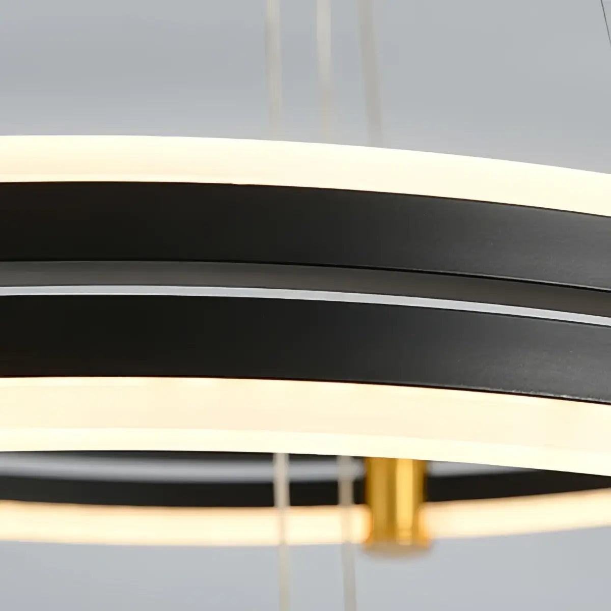 Modern Tiered Circular Chandelier -- Black Metal Rings for Living Room Dining Room - Flindria