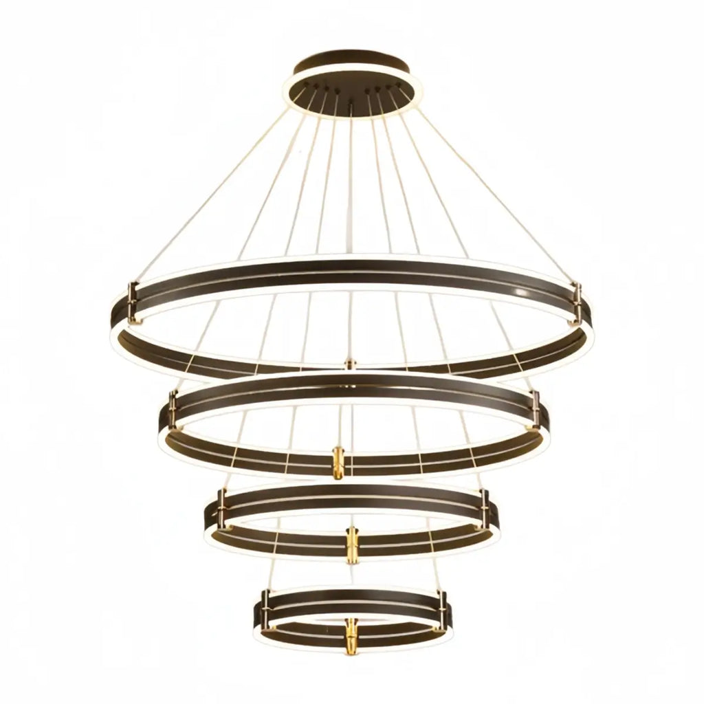 Modern Tiered Circular Chandelier -- Black Metal Rings for Living Room Dining Room - Flindria