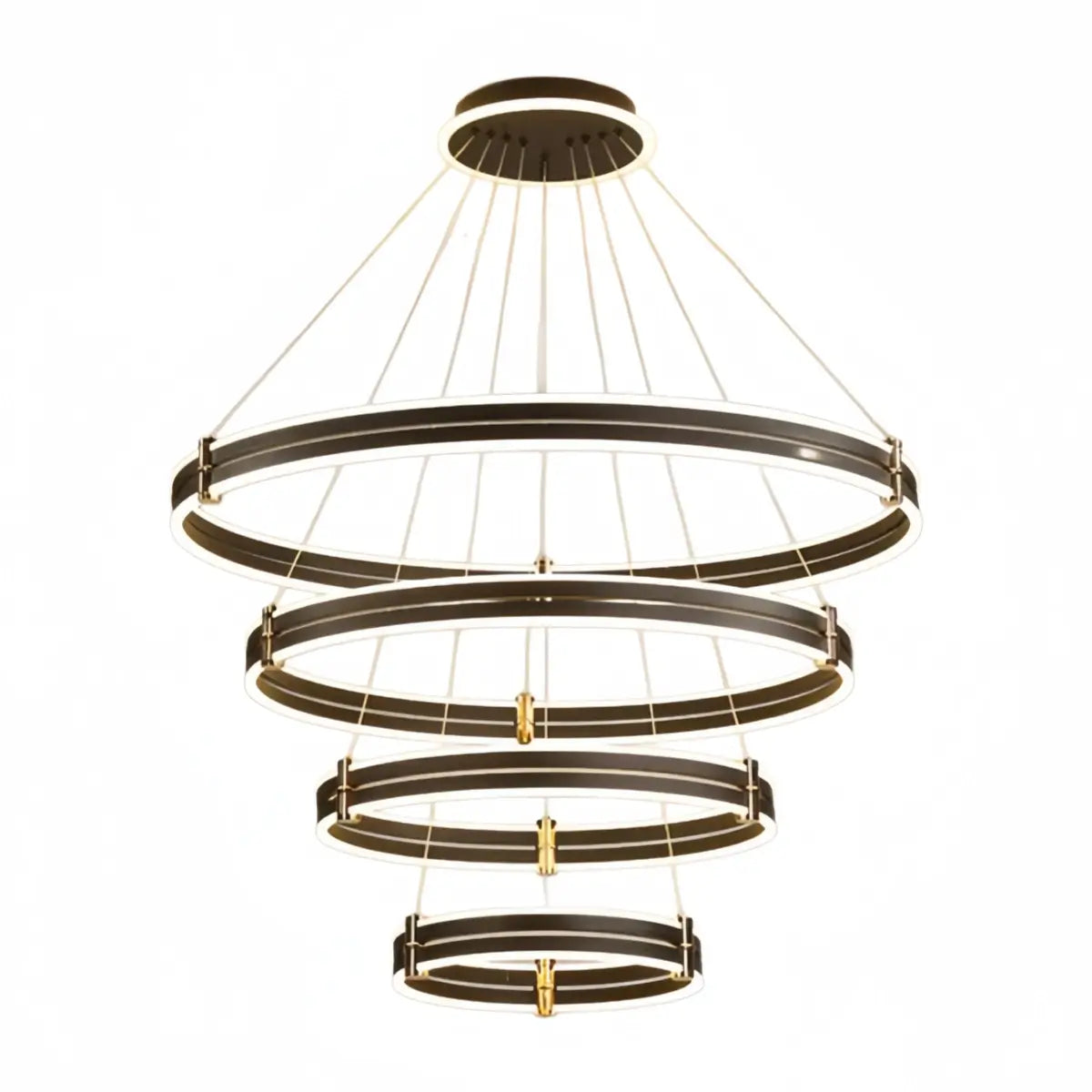 Modern Tiered Circular Chandelier -- Black Metal Rings for Living Room Dining Room - Flindria