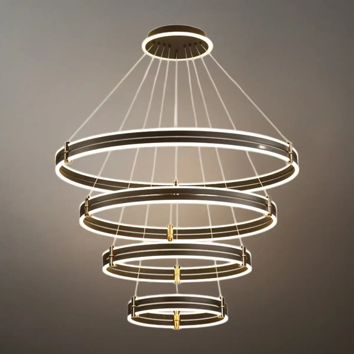 Modern Tiered Circular Chandelier -- Black Metal Rings for Living Room Dining Room - Flindria