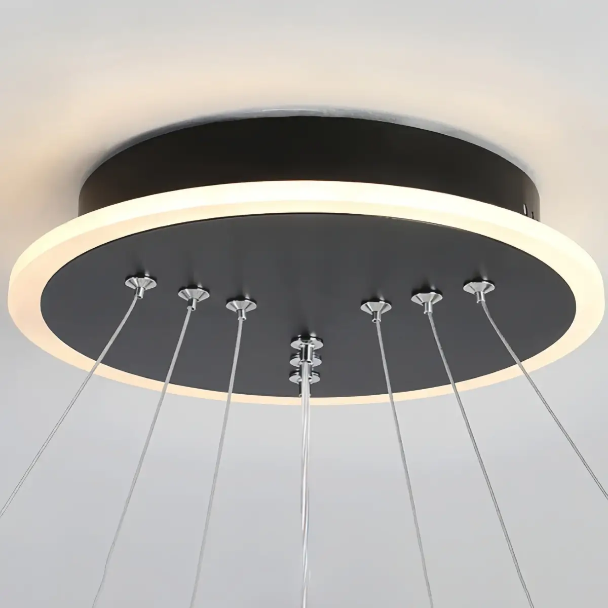 Modern Tiered Circular Chandelier -- Black Metal Rings for Living Room Dining Room - Flindria