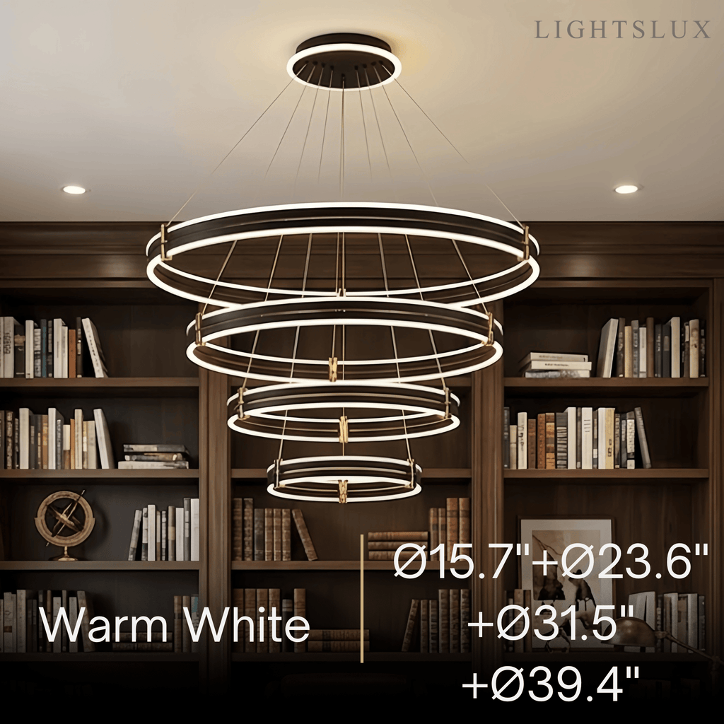 Modern Tiered Circular Chandelier -- Black Metal Rings for Living Room Dining Room - Flindria