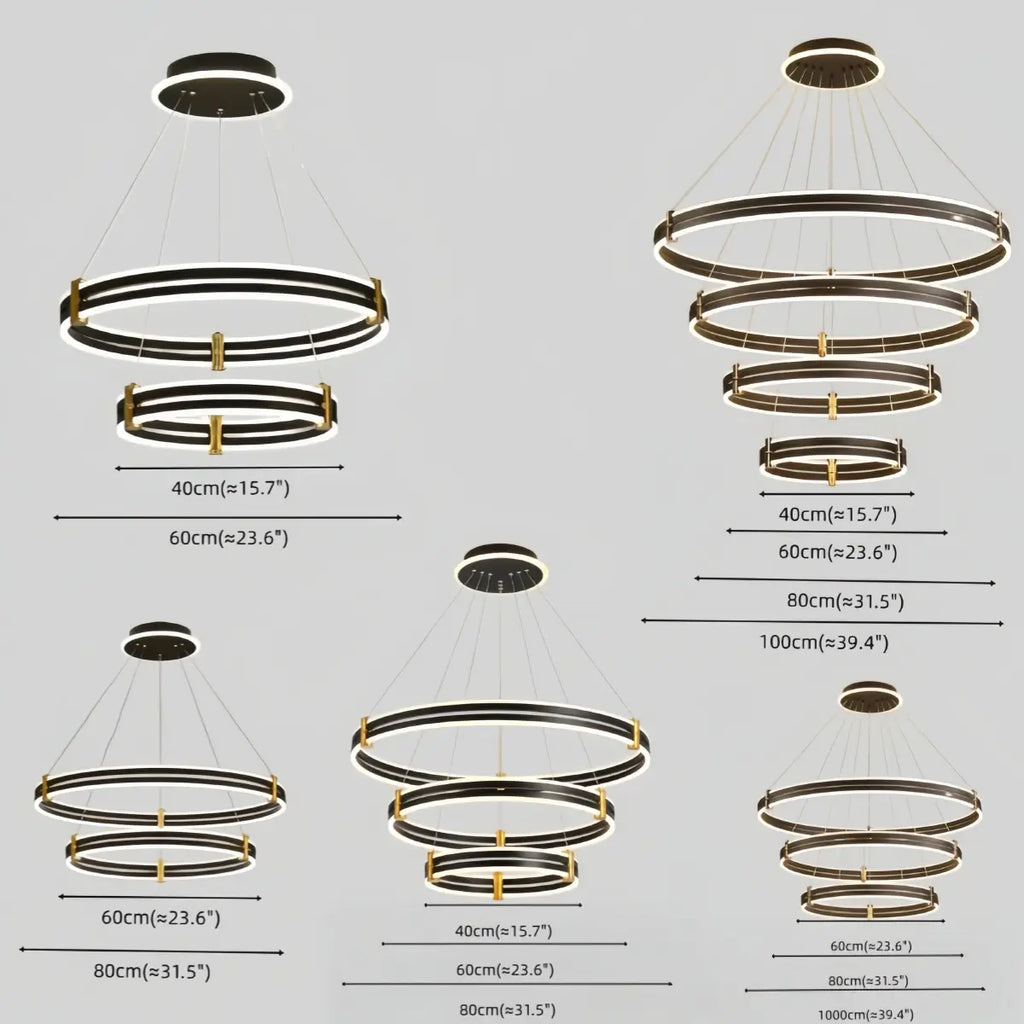 Modern Tiered Circular Chandelier -- Black Metal Rings for Living Room Dining Room - Flindria