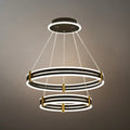 Modern Tiered Circular Chandelier -- Black Metal Rings for Living Room Dining Room - Flindria