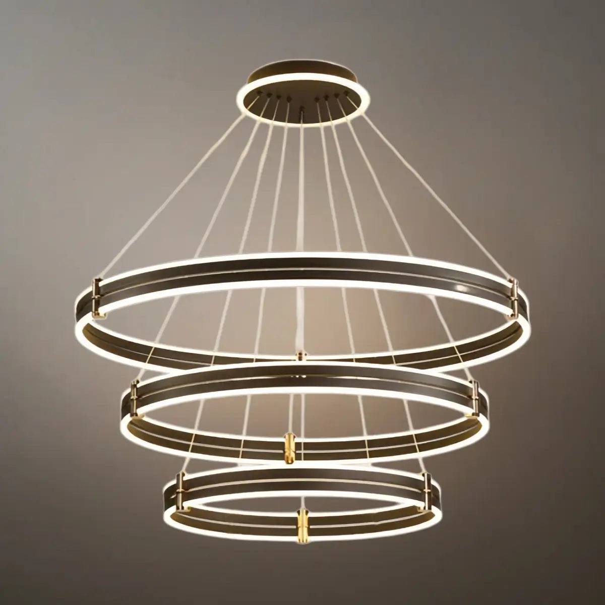 Modern Tiered Circular Chandelier -- Black Metal Rings for Living Room Dining Room - Flindria
