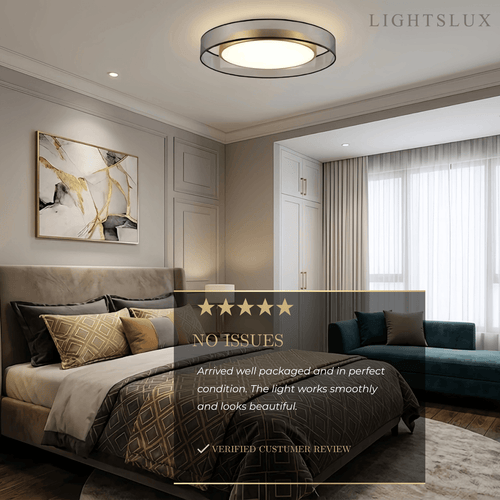 Art Deco Round Ceiling Light -- Black Metal & Fabric for Bedroom Living Room - Flindria
