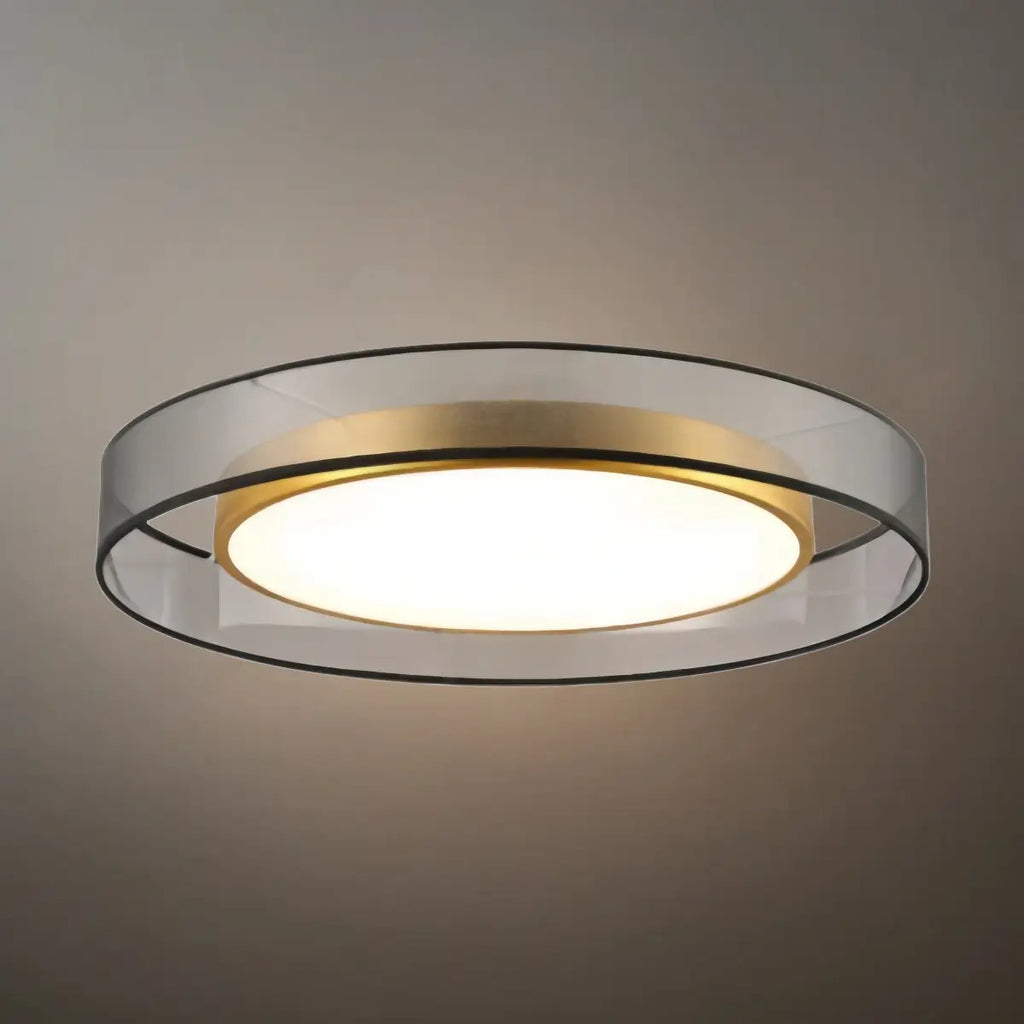 Art Deco Round Ceiling Light -- Black Metal & Fabric for Bedroom Living Room - Flindria