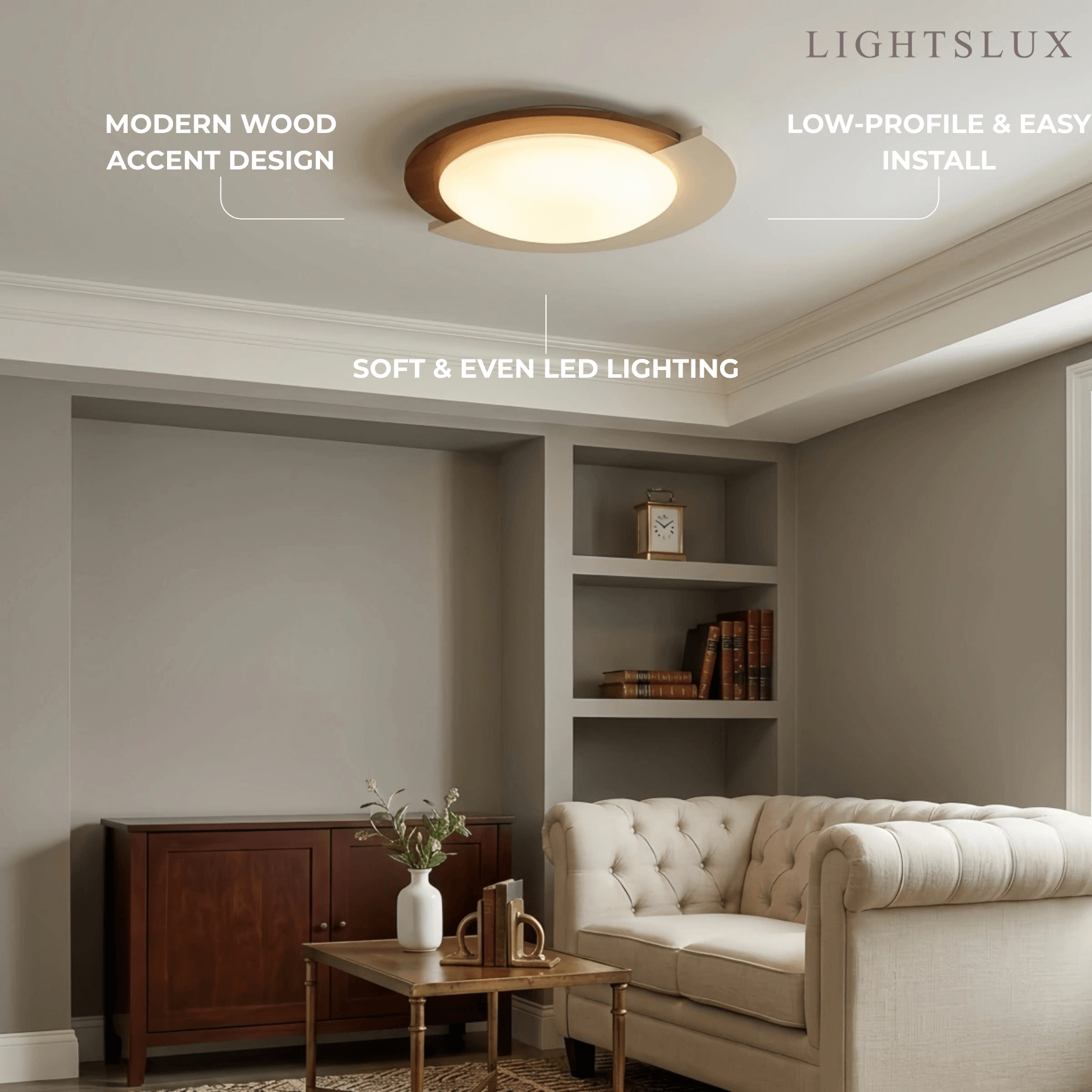 Modern Walnut Round Ceiling Light -- White Metal & Acrylic for Bedroom - Flindria