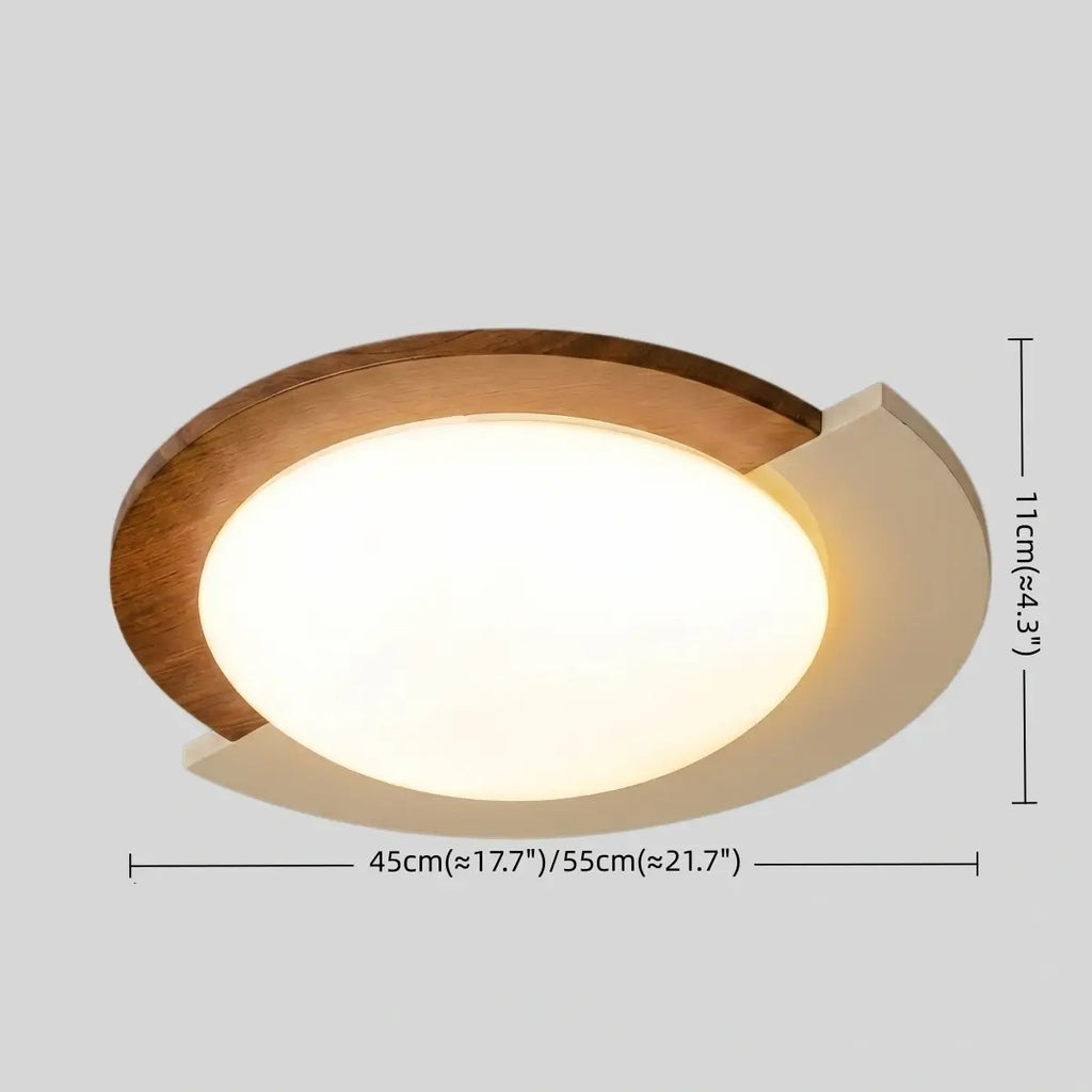 Modern Walnut Round Ceiling Light -- White Metal & Acrylic for Bedroom - Flindria