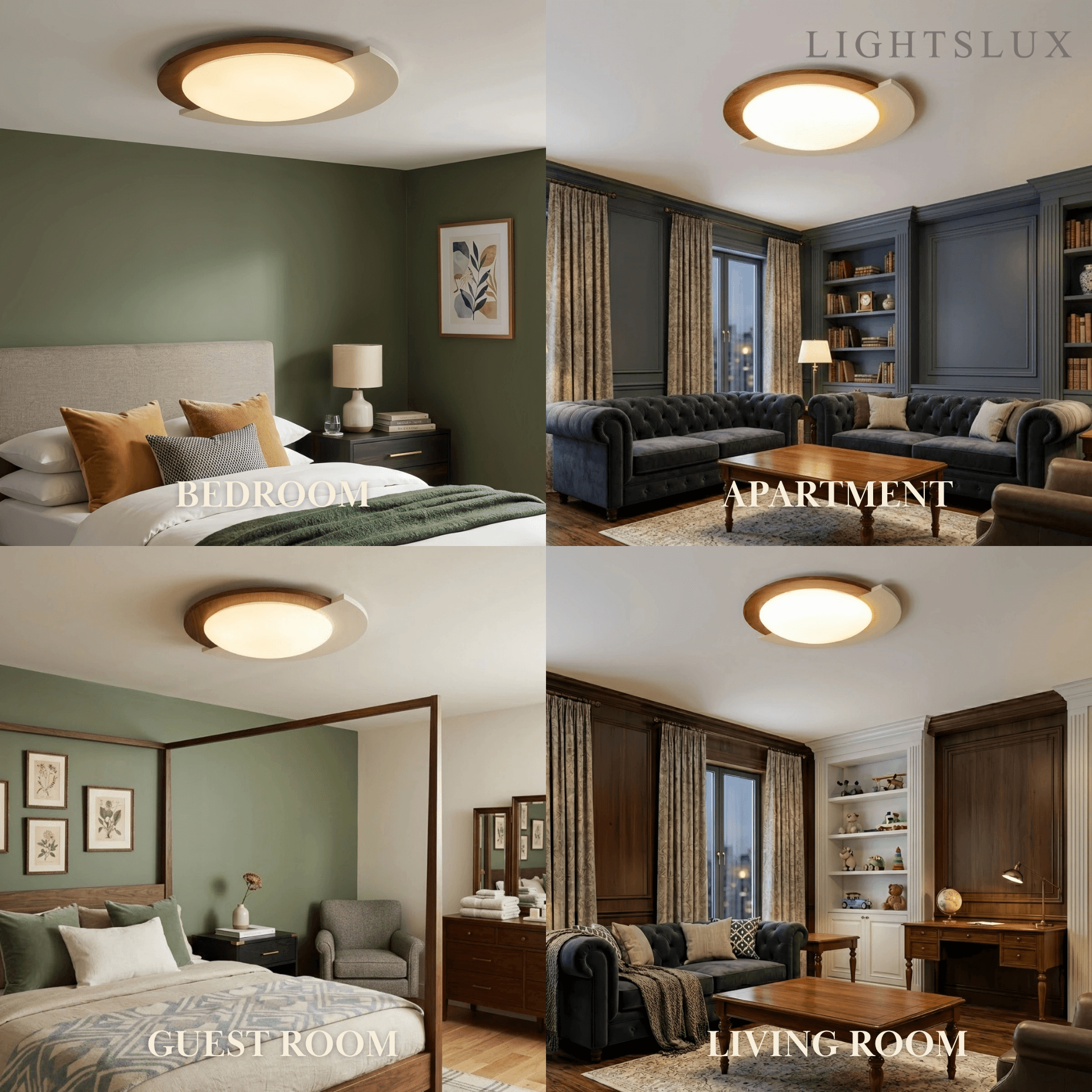 Modern Walnut Round Ceiling Light -- White Metal & Acrylic for Bedroom - Flindria