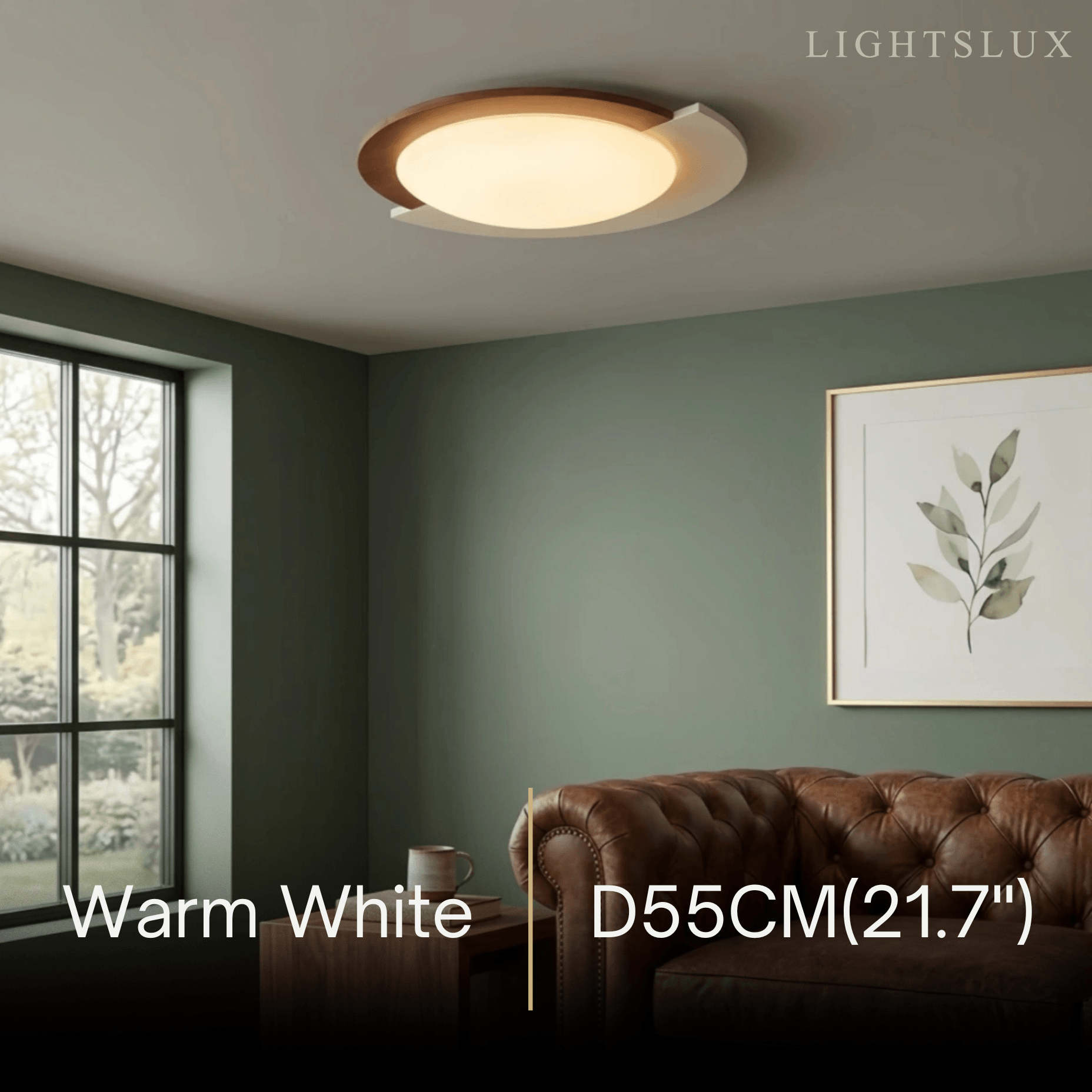 Modern Walnut Round Ceiling Light -- White Metal & Acrylic for Bedroom - Flindria