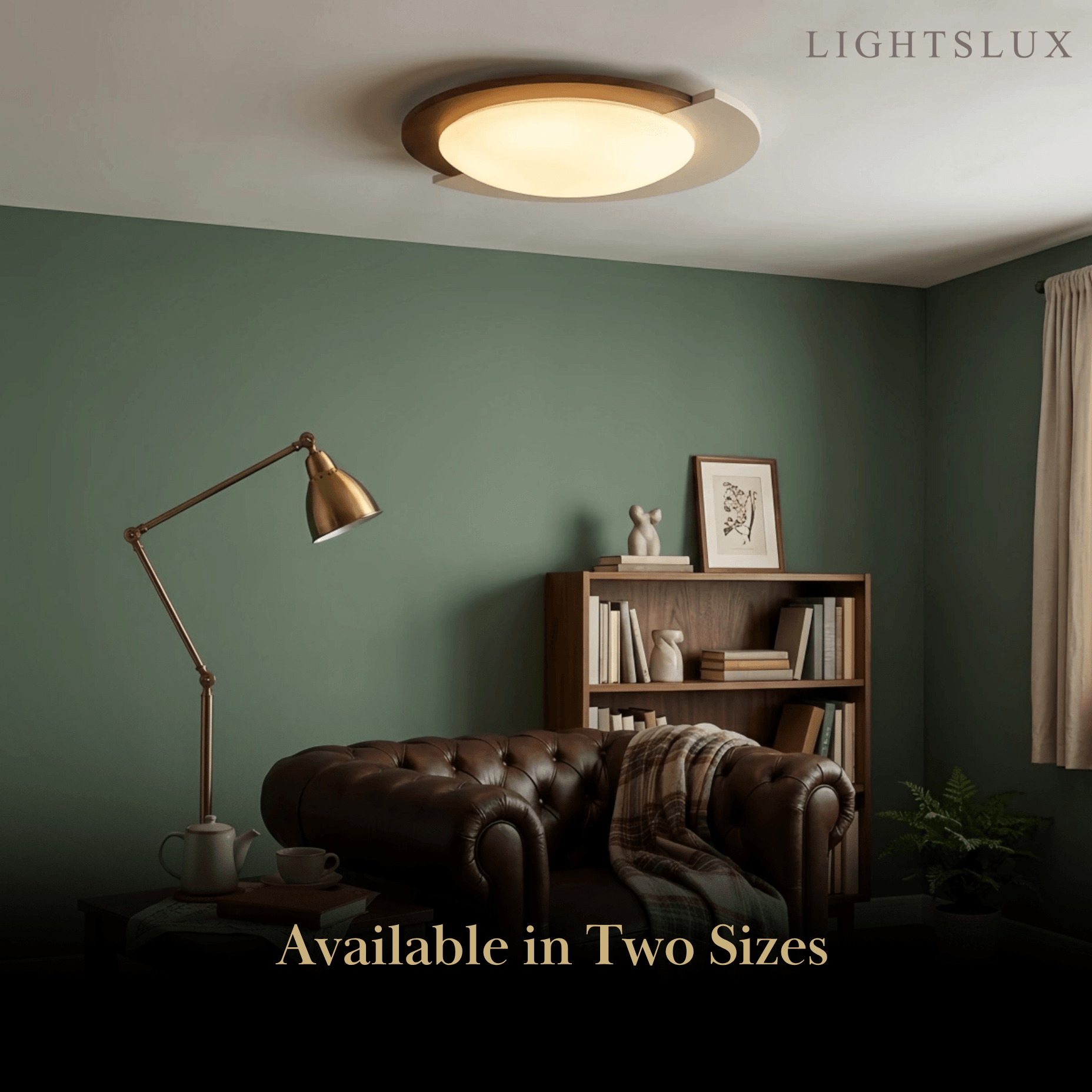 Modern Walnut Round Ceiling Light -- White Metal & Acrylic for Bedroom - Flindria