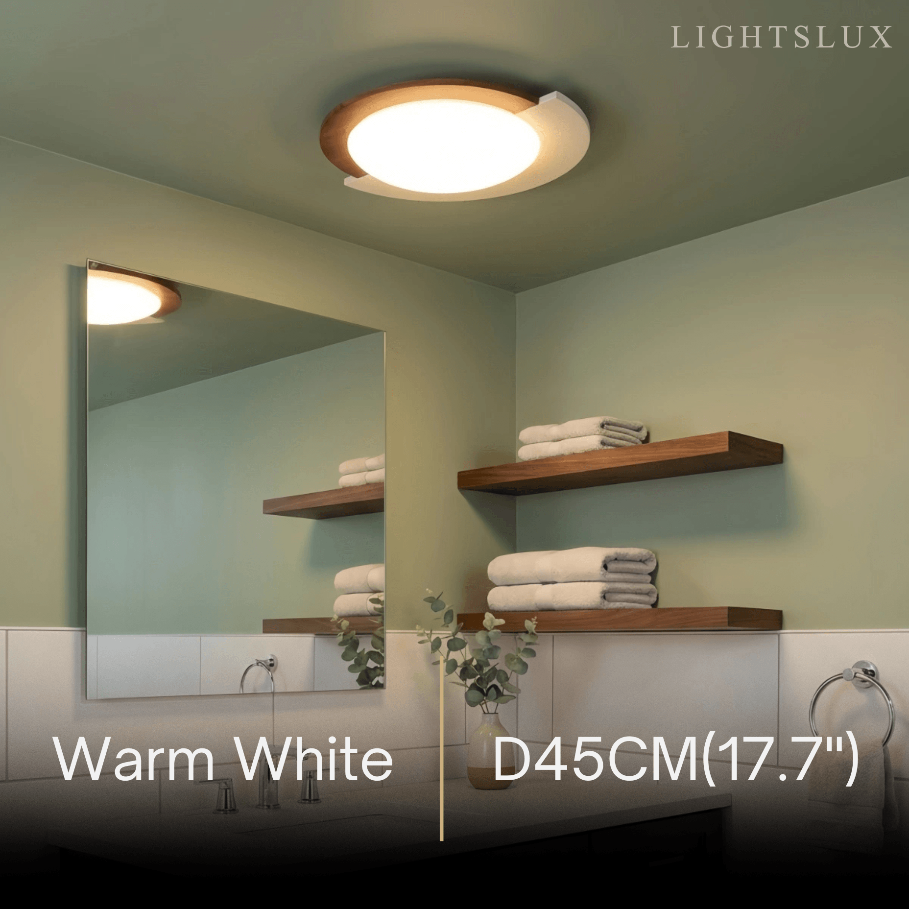 Modern Walnut Round Ceiling Light -- White Metal & Acrylic for Bedroom - Flindria