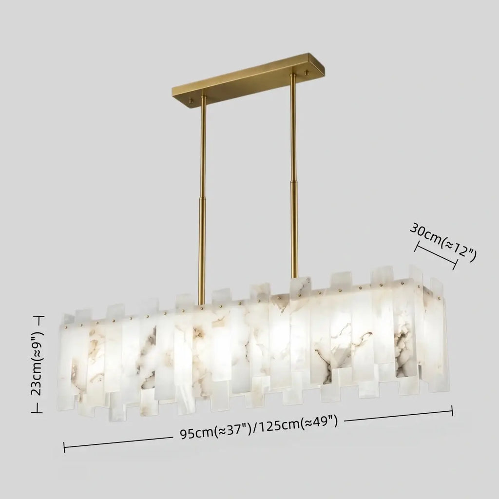 Art Deco Square Alabaster Chandelier – Hollow Frame Gold Pendant Light for Dining - Flindria