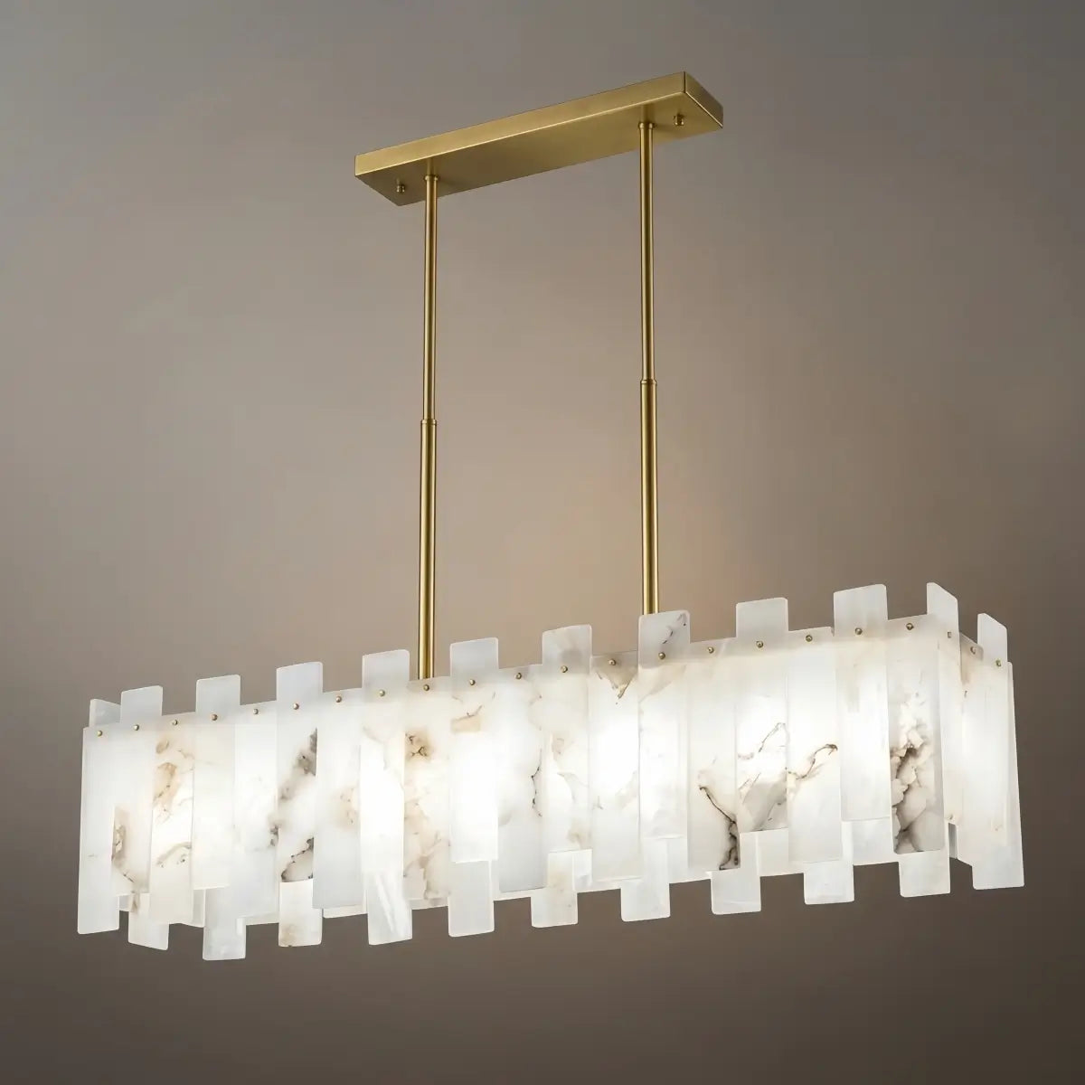 Art Deco Square Alabaster Chandelier – Hollow Frame Gold Pendant Light for Dining - Flindria