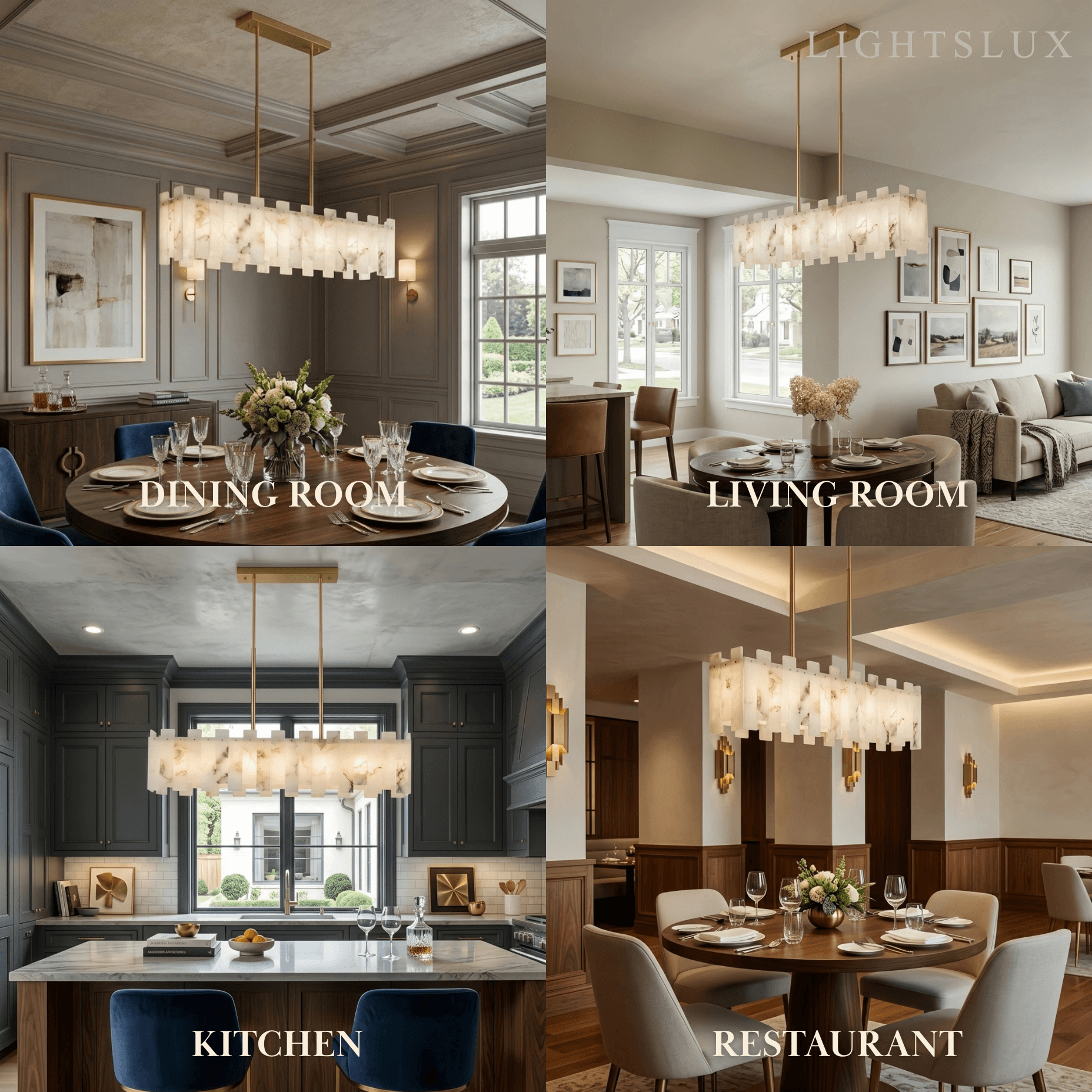 Art Deco Square Alabaster Chandelier – Hollow Frame Gold Pendant Light for Dining - Flindria