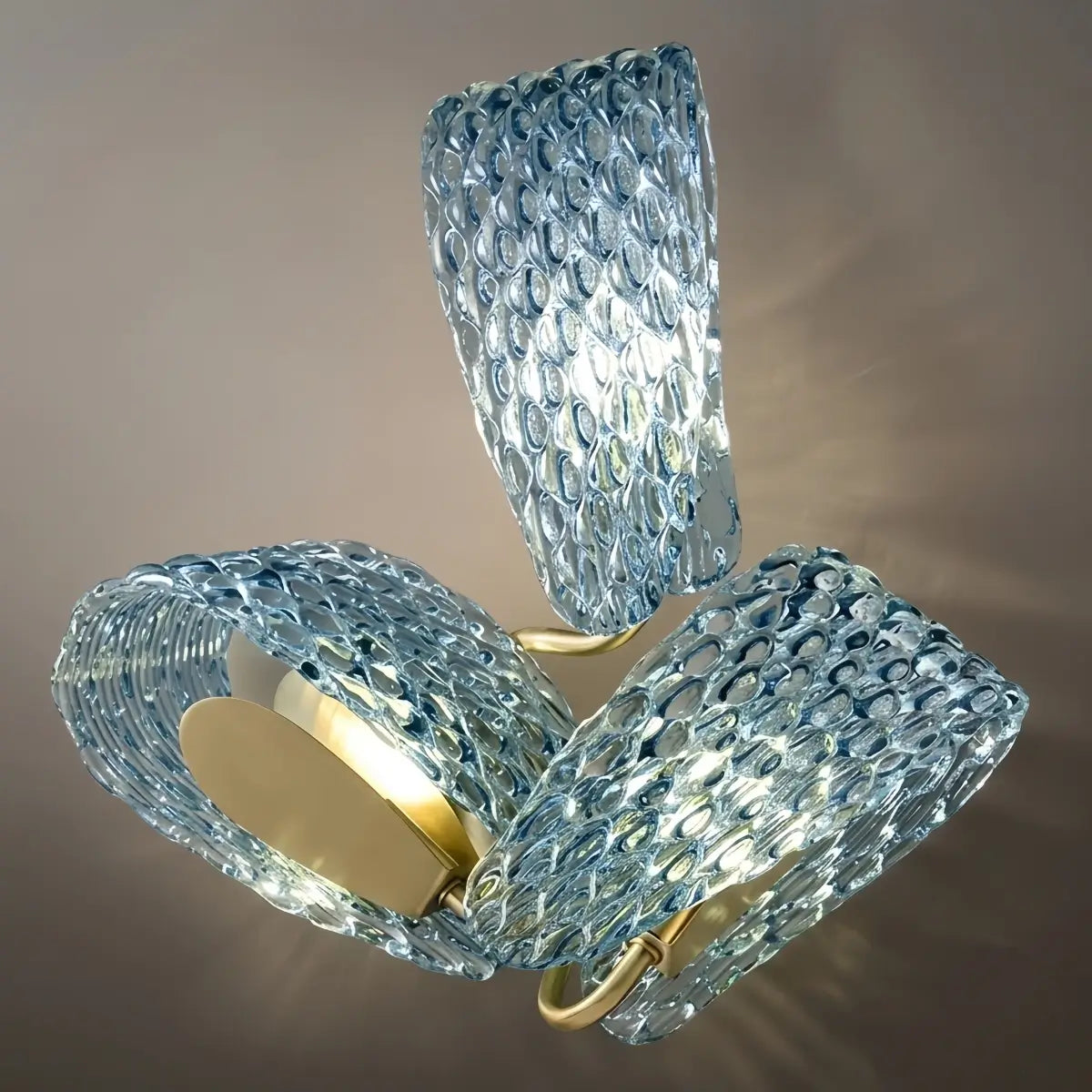 Art Deco Peacock Glass Wall Lamp -- Gold Frame for Bedroom Living Room - Flindria