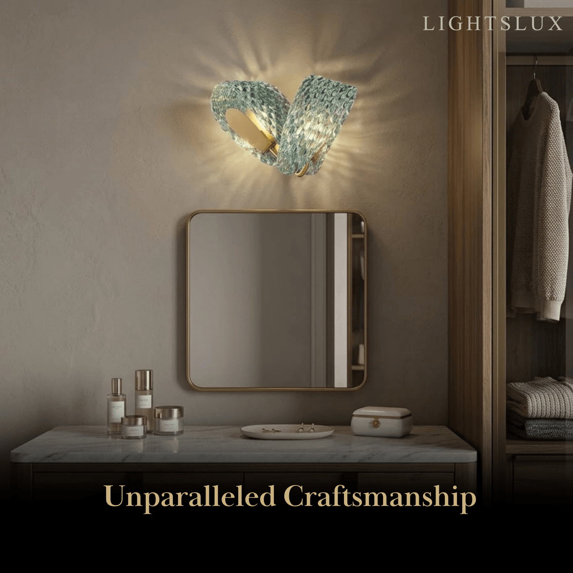 Art Deco Peacock Glass Wall Lamp -- Gold Frame for Bedroom Living Room - Flindria