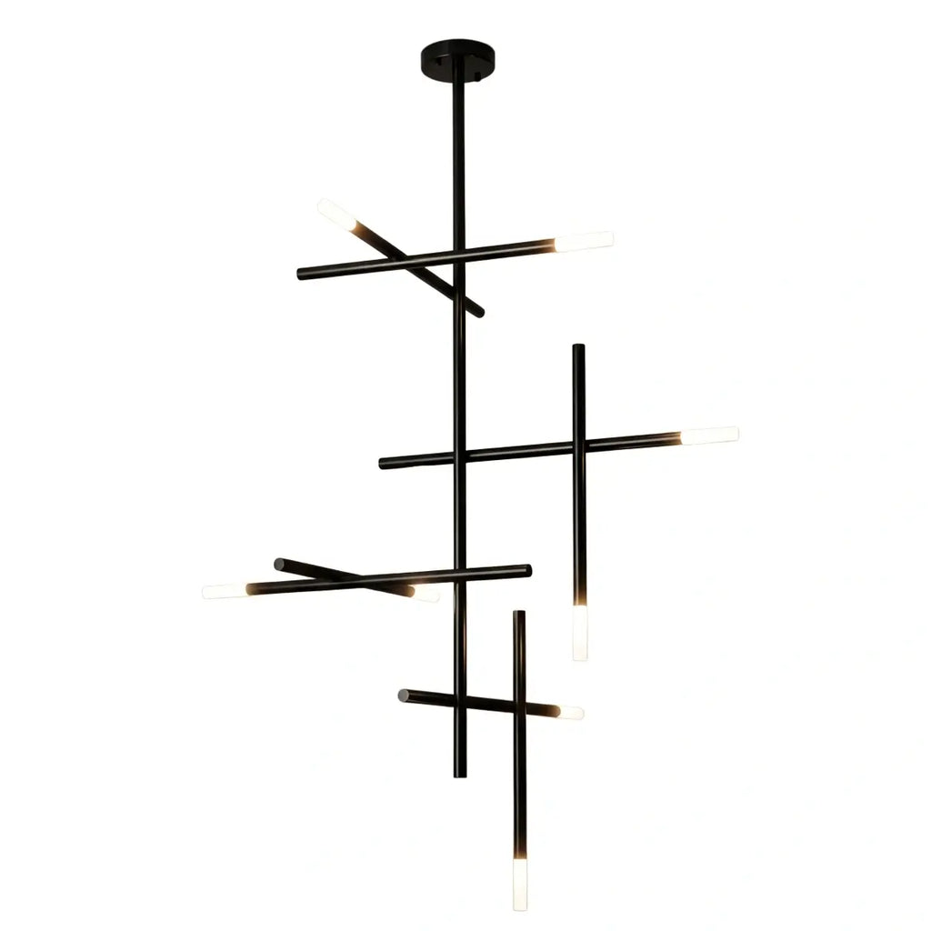 Modern Stick Chandelier -- Metal Gold or Black for Living Room Dining Room - Flindria