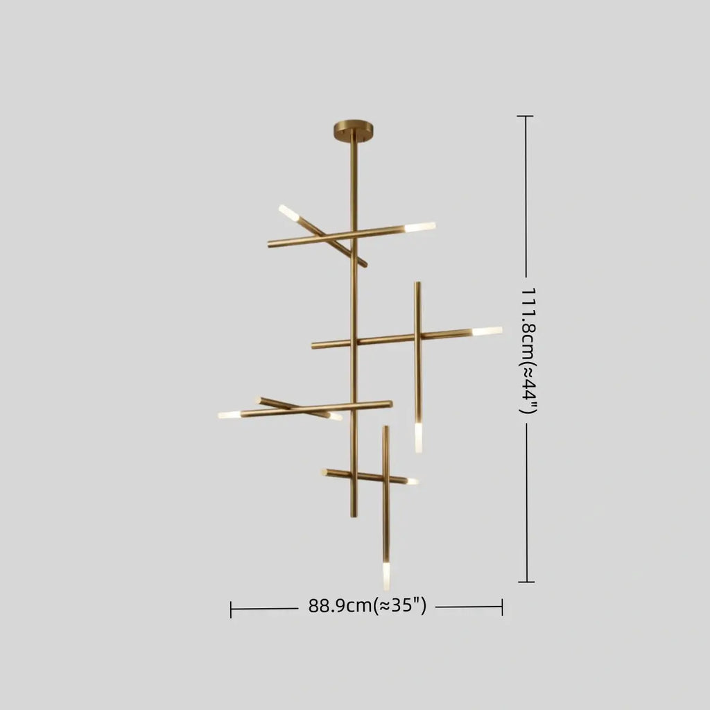 Modern Stick Chandelier -- Metal Gold or Black for Living Room Dining Room - Flindria
