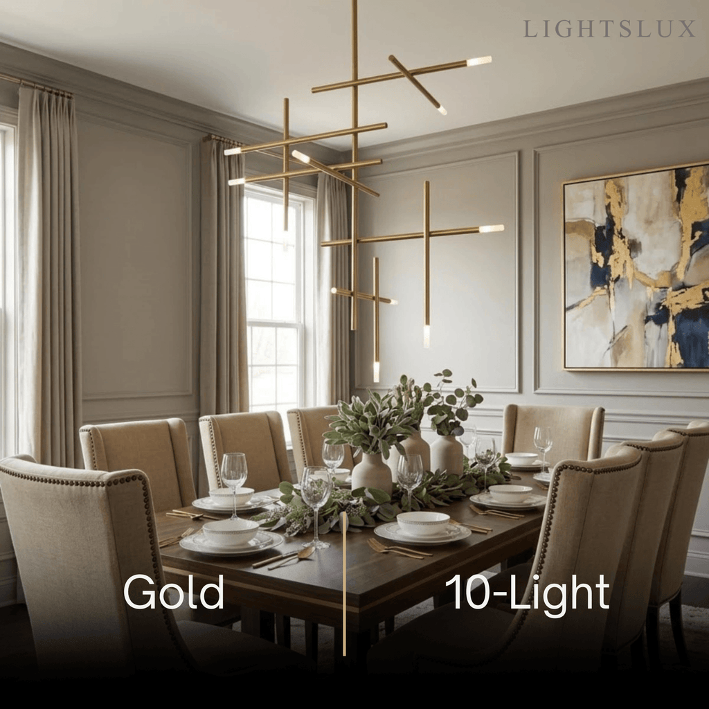 Modern Stick Chandelier -- Metal Gold or Black for Living Room Dining Room - Flindria