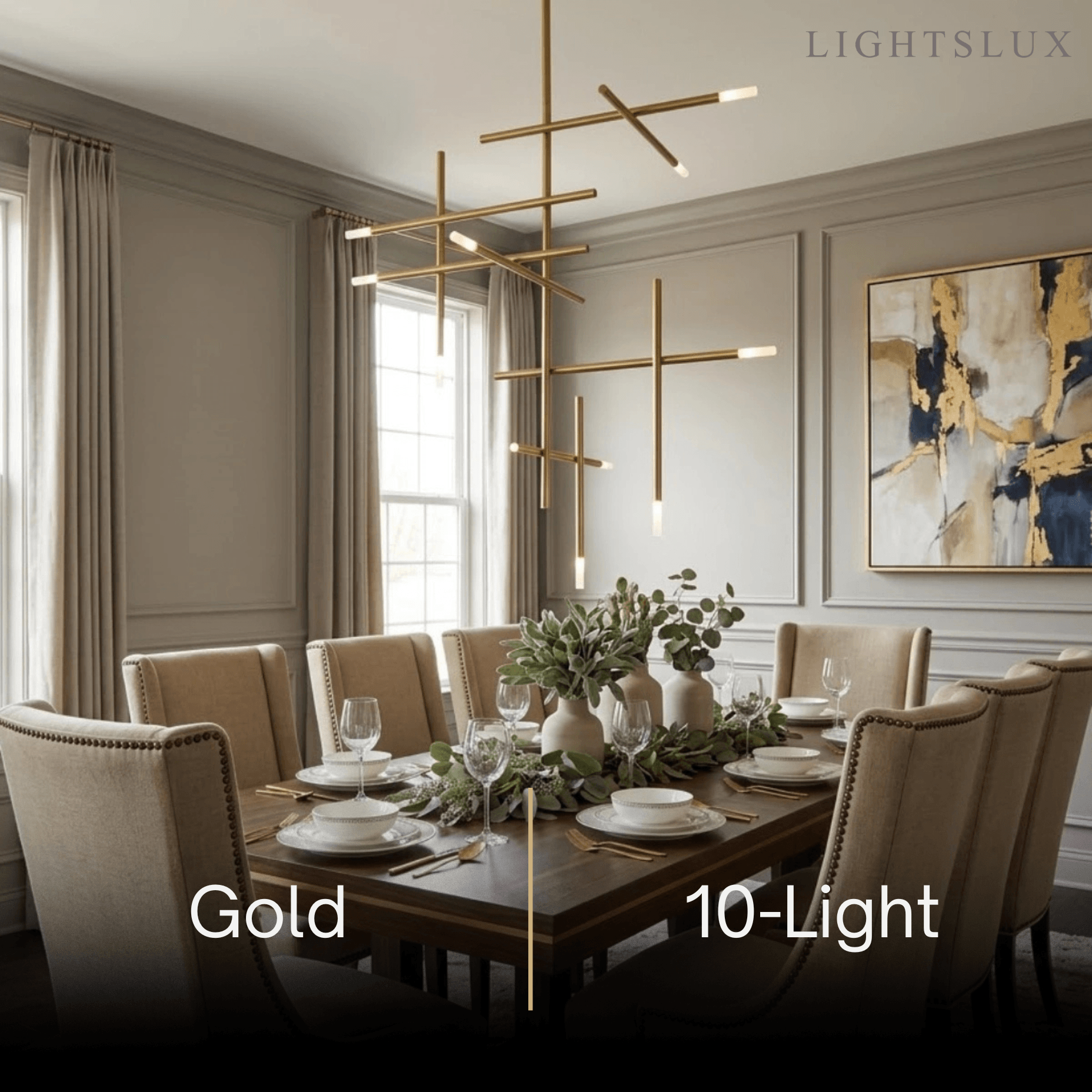 Modern Stick Chandelier -- Metal Gold or Black for Living Room Dining Room - Flindria