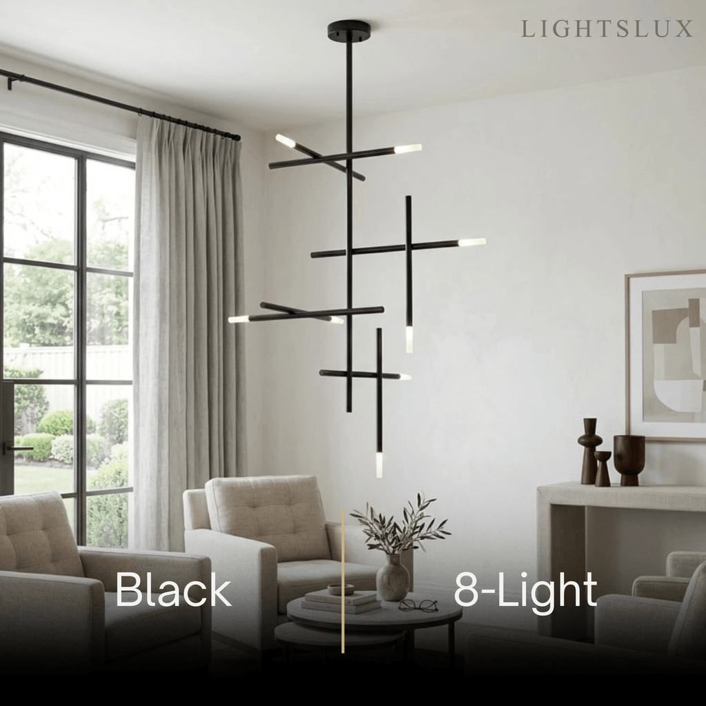 Modern Stick Chandelier -- Metal Gold or Black for Living Room Dining Room - Flindria
