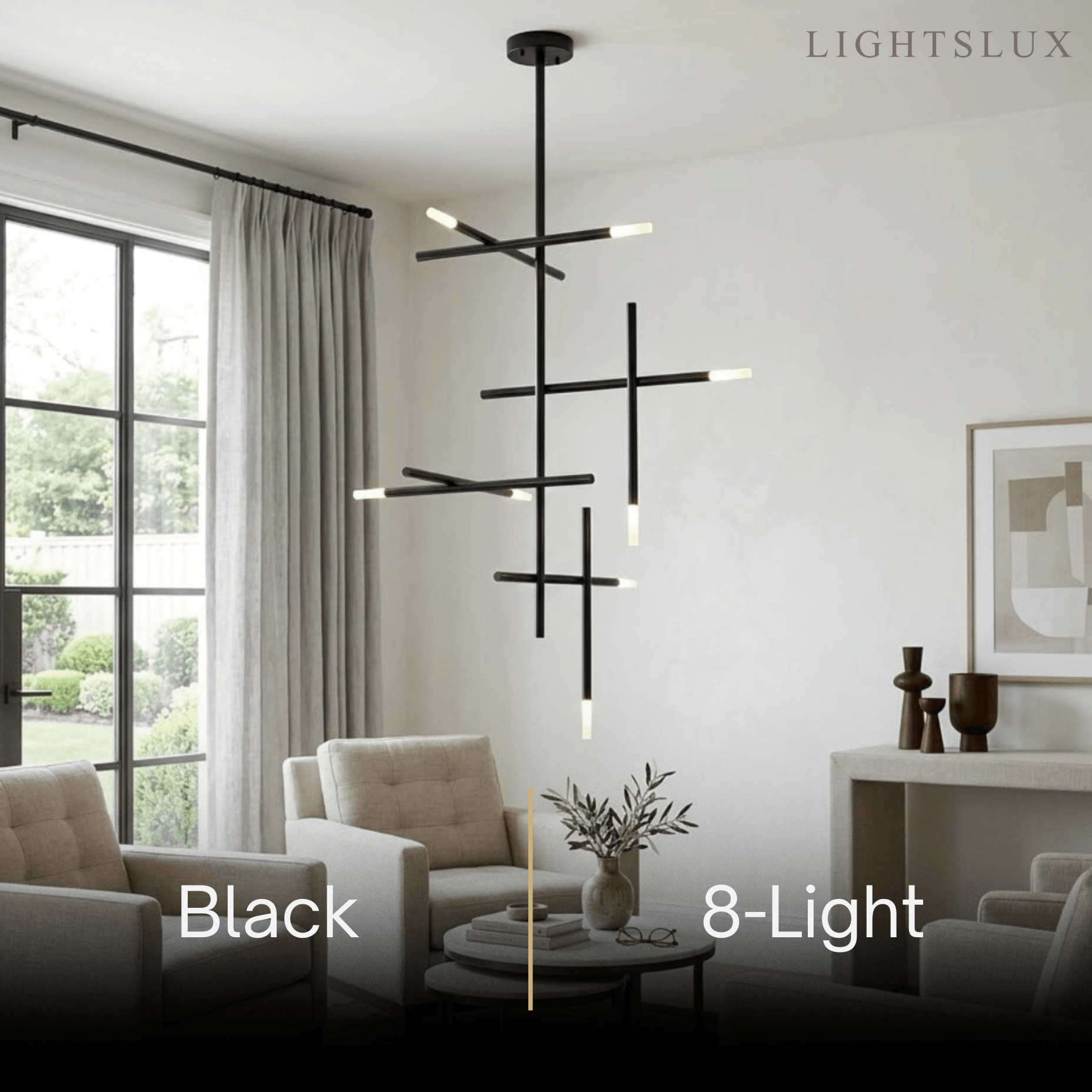 Modern Stick Chandelier -- Metal Gold or Black for Living Room Dining Room - Flindria