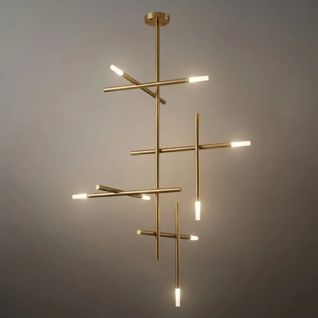 Modern Stick Chandelier -- Metal Gold or Black for Living Room Dining Room - Flindria