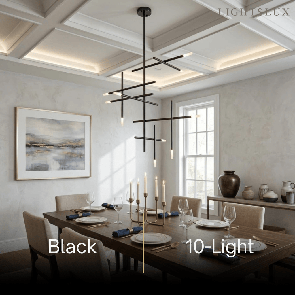 Modern Stick Chandelier -- Metal Gold or Black for Living Room Dining Room - Flindria