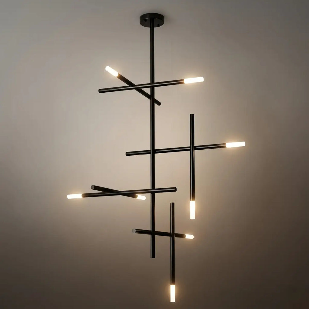 Modern Stick Chandelier -- Metal Gold or Black for Living Room Dining Room - Flindria