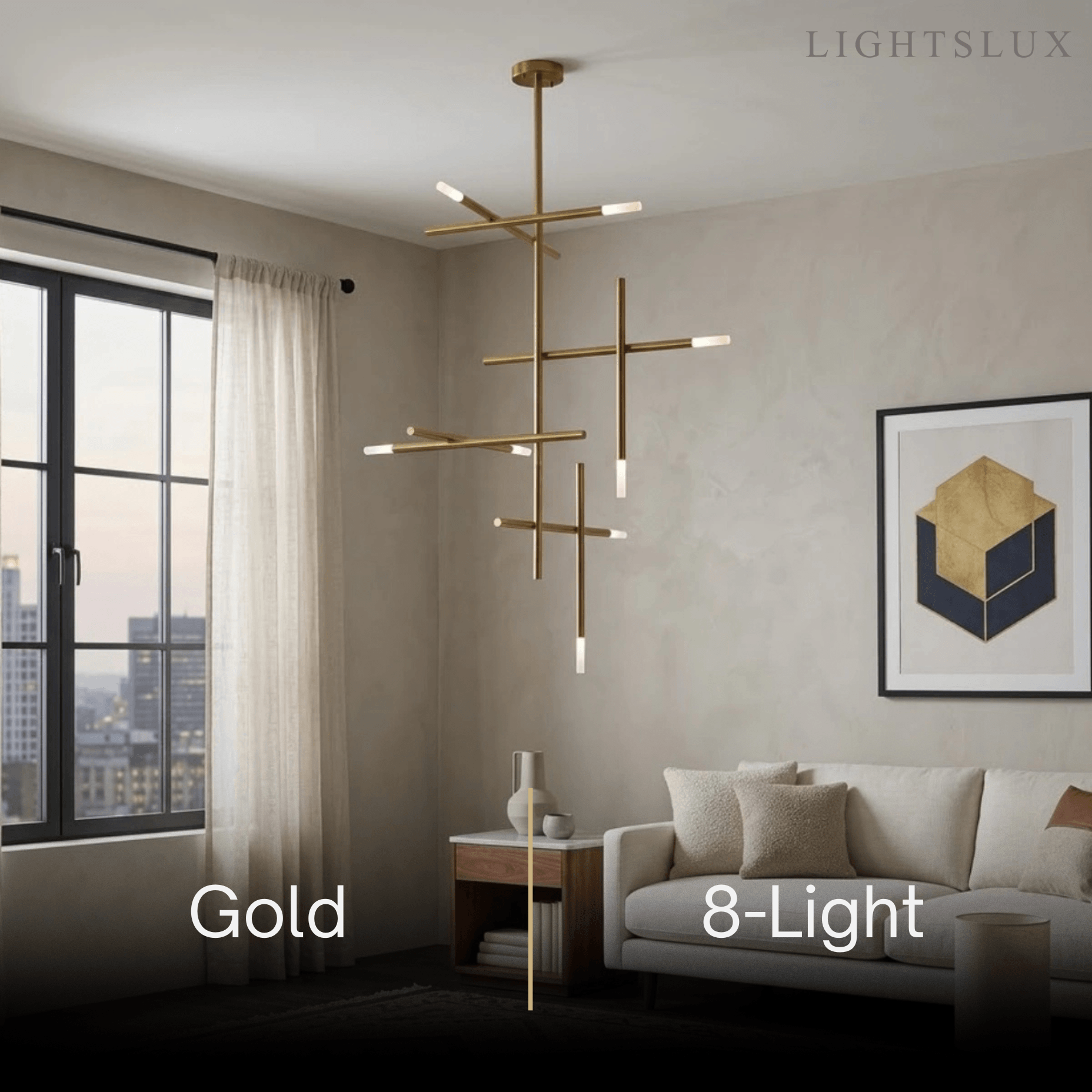 Modern Stick Chandelier -- Metal Gold or Black for Living Room Dining Room - Flindria