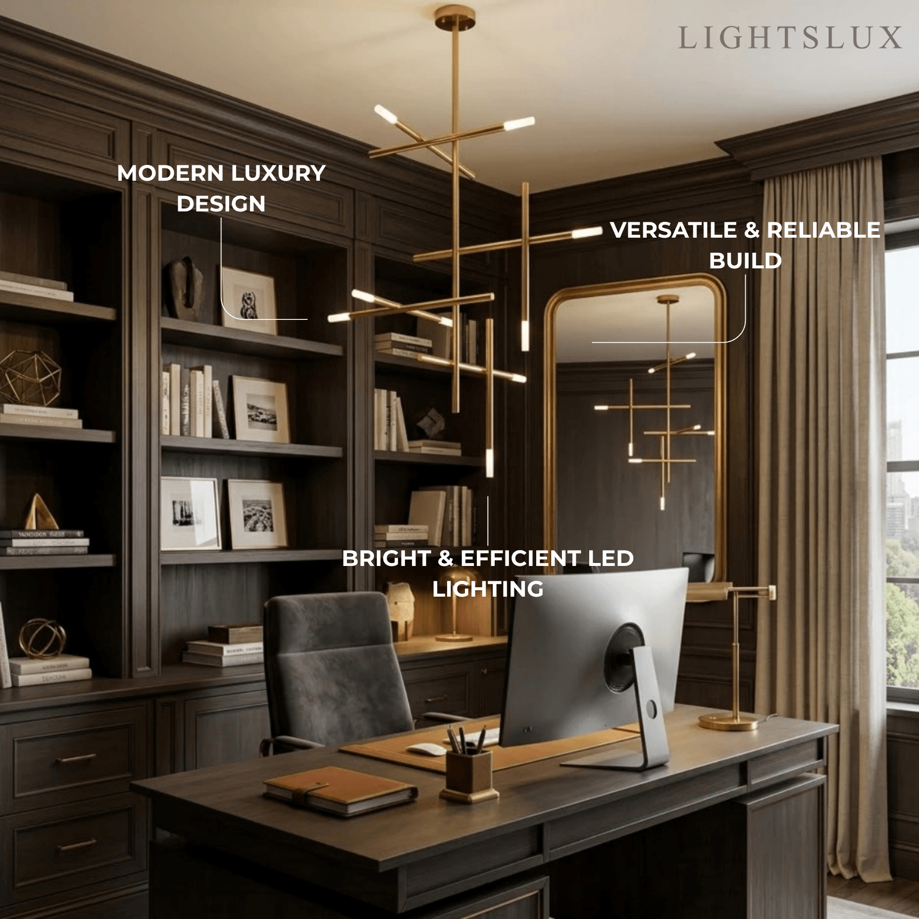 Modern Stick Chandelier -- Metal Gold or Black for Living Room Dining Room - Flindria