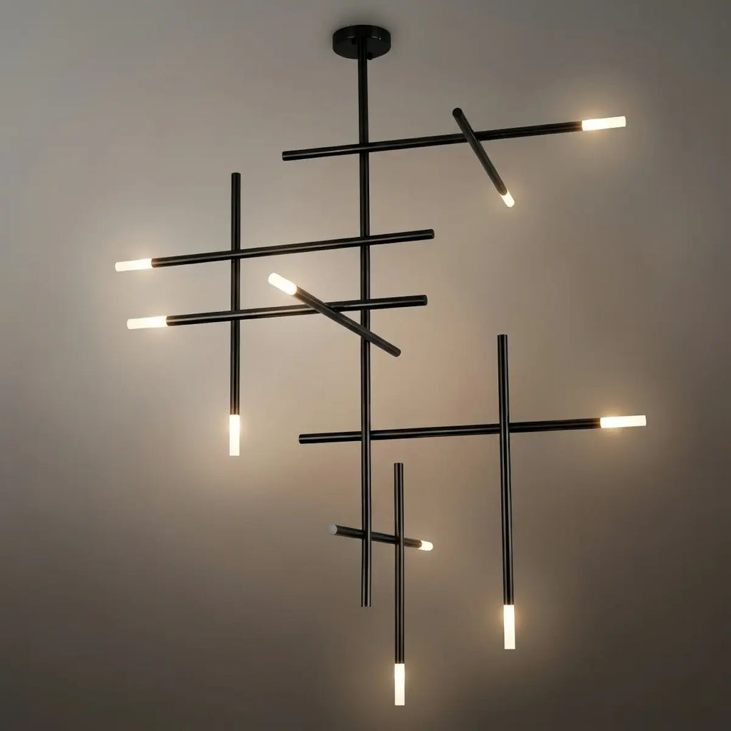 Modern Stick Chandelier -- Metal Gold or Black for Living Room Dining Room - Flindria