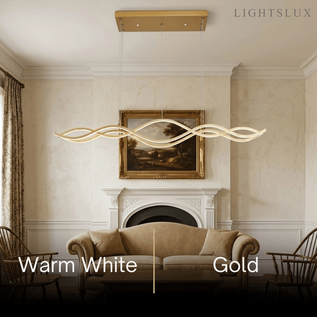 Modern Wavy Pendant Light -- Acrylic & Metal Black/White/Gold for Kitchen Island - Flindria