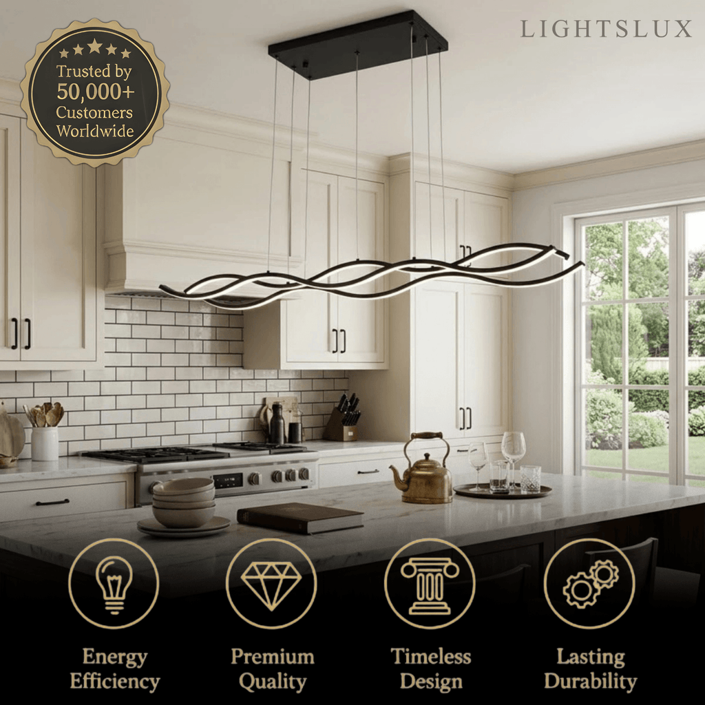 Modern Wavy Pendant Light -- Acrylic & Metal Black/White/Gold for Kitchen Island - Flindria