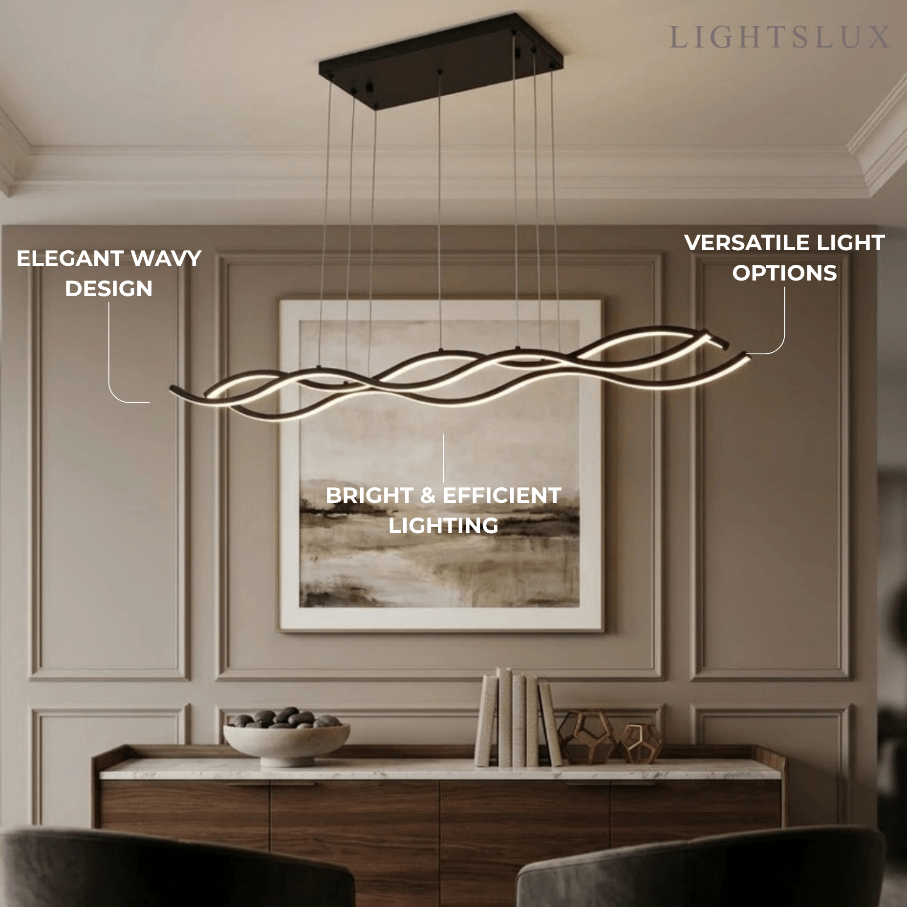 Modern Wavy Pendant Light -- Acrylic & Metal Black/White/Gold for Kitchen Island - Flindria