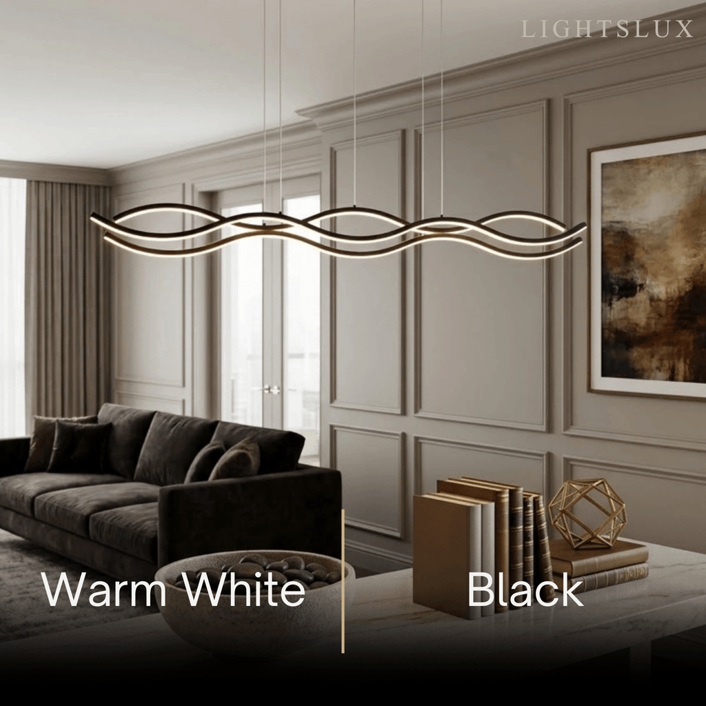 Modern Wavy Pendant Light -- Acrylic & Metal Black/White/Gold for Kitchen Island - Flindria